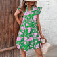 Robe imprimée en V manche en V Ruffle
