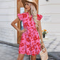 Robe imprimée en V manche en V Ruffle