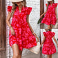 Robe imprimée en V manche en V Ruffle