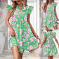 Robe imprimée en V manche en V Ruffle