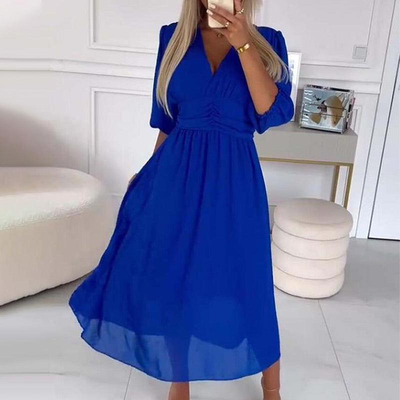 Nouvelle mode élégante - Robes de mousseline légère en V féminin
