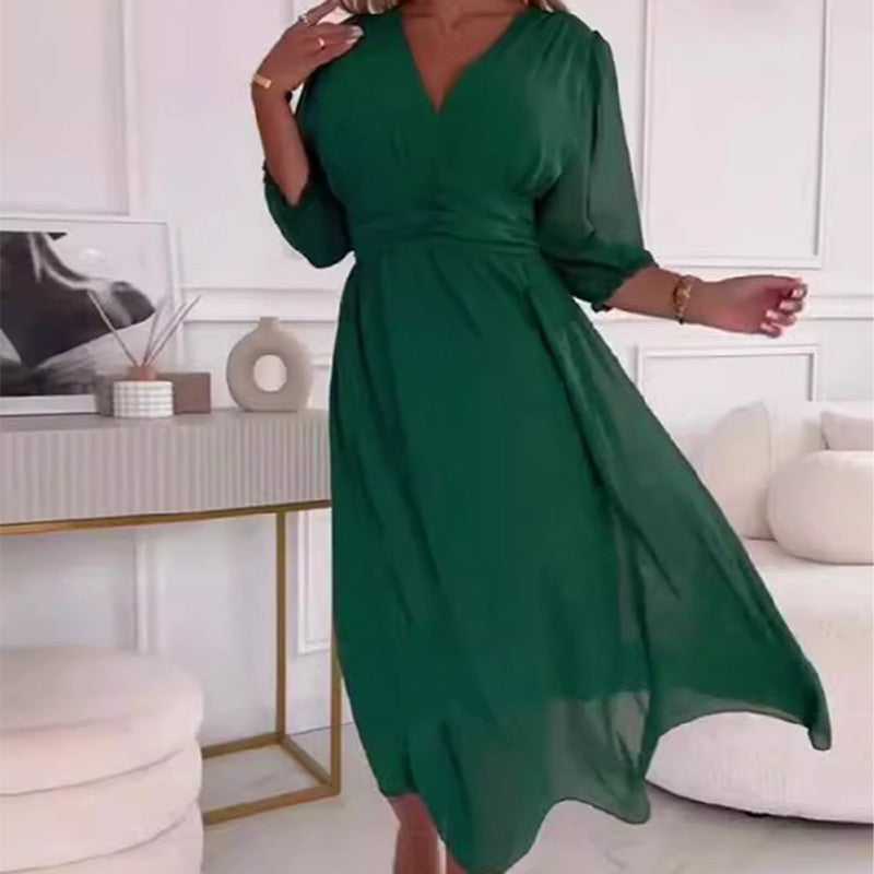 Nouvelle mode élégante - Robes de mousseline légère en V féminin