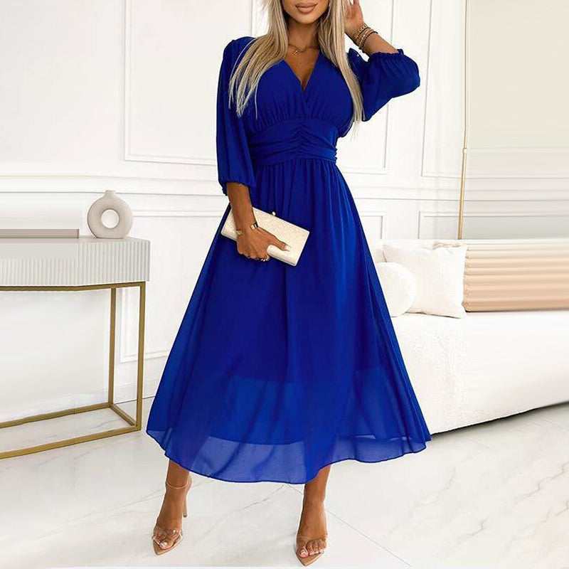 Nouvelle mode élégante - Robes de mousseline légère en V féminin