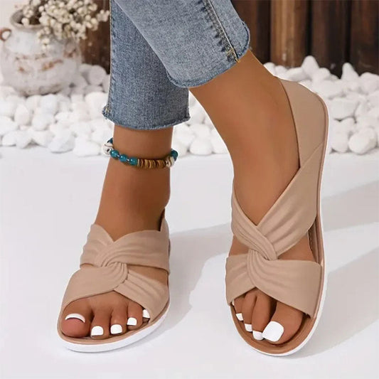 [EU36-40] Sandales plates confortables de couleur unie avec nœud