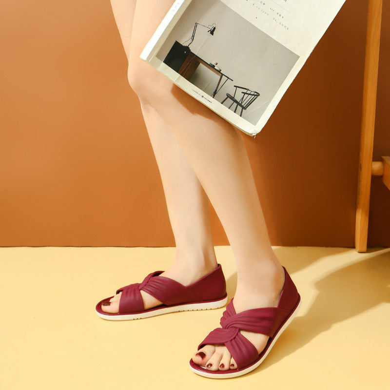 [EU36-40] Sandales plates confortables de couleur unie avec nœud