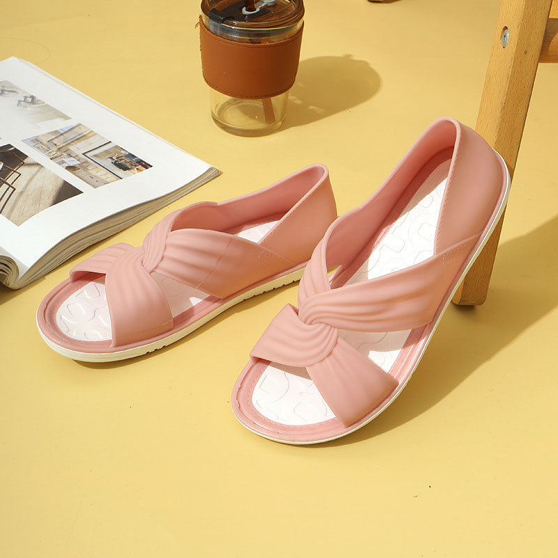 [EU36-40] Sandales plates confortables de couleur unie avec nœud