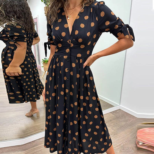 💃Robe à pois avec décolleté en V profond