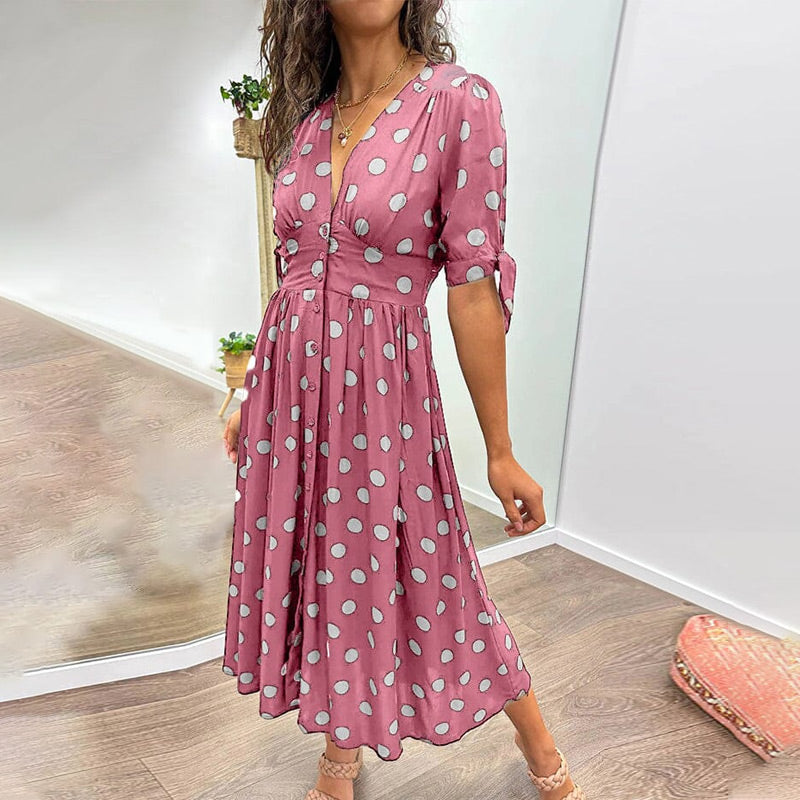 💃Robe à pois avec décolleté en V profond