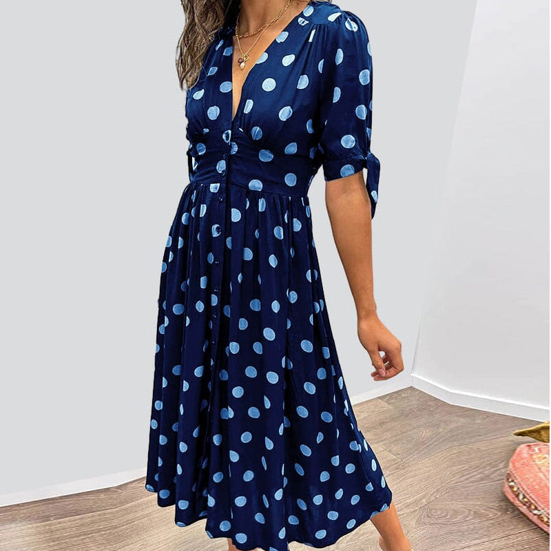 💃Robe à pois avec décolleté en V profond