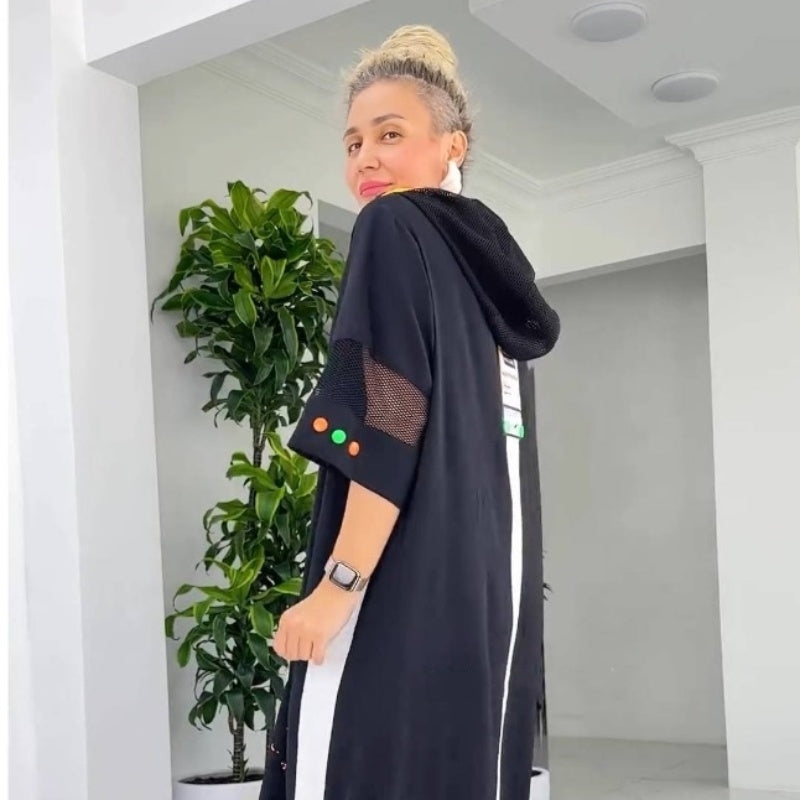Robe à capuche ample décontractée et imprimée avec cordon de serrage pour femme