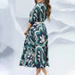 Robe longue à col rond, imprimée et ceinturée