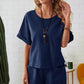 Ensemble 2 pièces - Top décontracté et pantalon à cordon de serrage - couleur unie