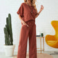 Ensemble 2 pièces - Top décontracté et pantalon à cordon de serrage - couleur unie