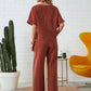 Ensemble 2 pièces - Top décontracté et pantalon à cordon de serrage - couleur unie