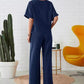Ensemble 2 pièces - Top décontracté et pantalon à cordon de serrage - couleur unie
