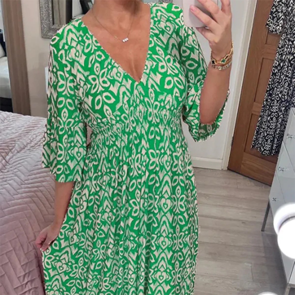 🔥50% de réduction  😍Robe longue à encolure en V et imprimé bohémien décontracté