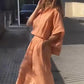 Ensemble deux pièces pour femmes: costume décontracté ample en coton et lin de couleur unie à revers