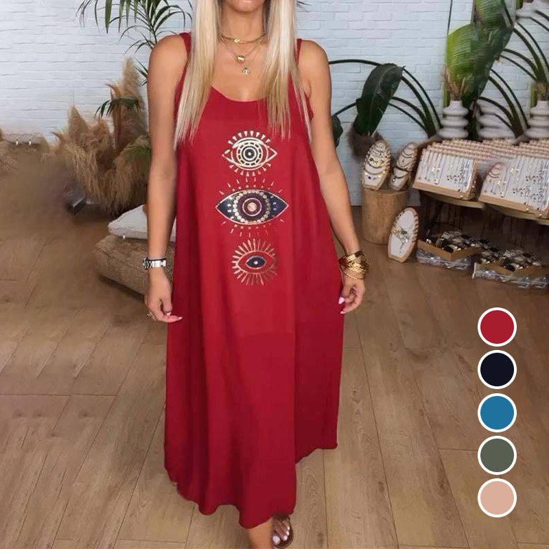 🔥Robe longue sans manches pour femmes avec impression de l'œil