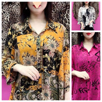 Chemise Ample Légère Mi-longue Imprimée avec Col à Revers pour Femmes