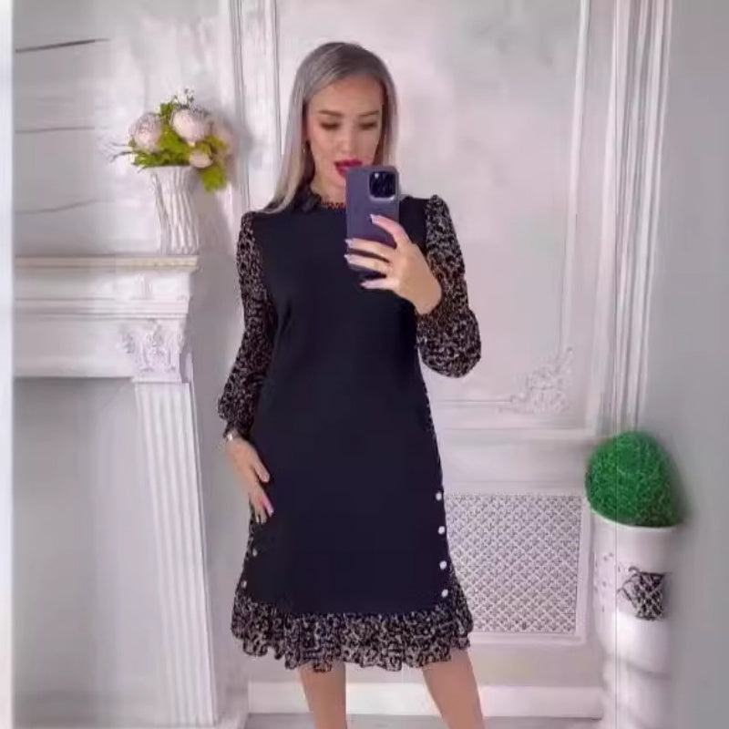 👗Mode automne-hiver robe patchwork à manches longues imprimée léopard