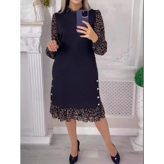 👗Mode automne-hiver robe patchwork à manches longues imprimée léopard
