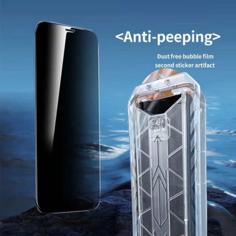 Protection d'écran en verre trempé 4K HD/Anti-Peeping avec élimination automatique de la poussière pour iPhone