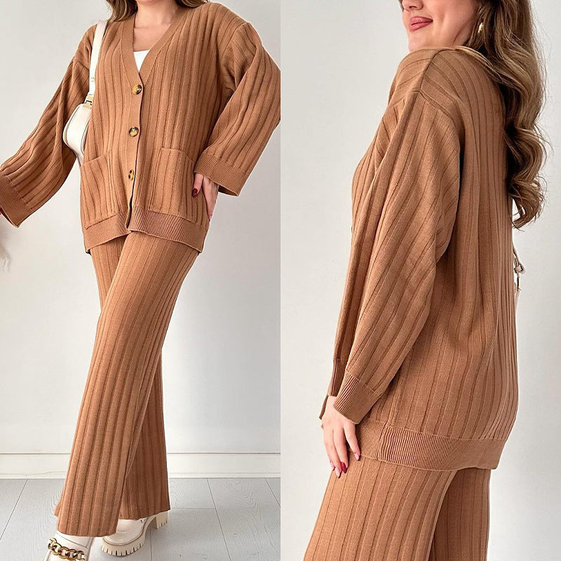 Spécial Automne – Nouveau Ensemble Deux Pièces Décontracté en Tricot de Couleur Unie pour Femme