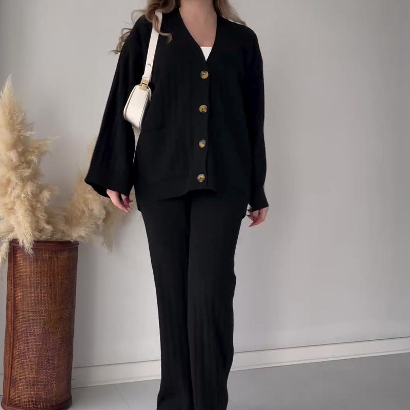 Spécial Automne – Nouveau Ensemble Deux Pièces Décontracté en Tricot de Couleur Unie pour Femme