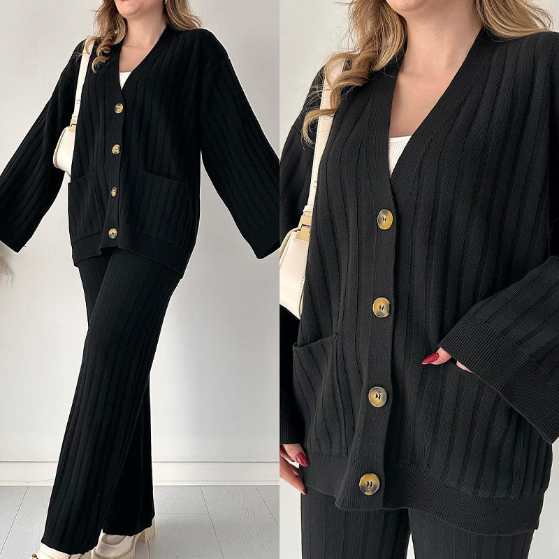 Spécial Automne – Nouveau Ensemble Deux Pièces Décontracté en Tricot de Couleur Unie pour Femme