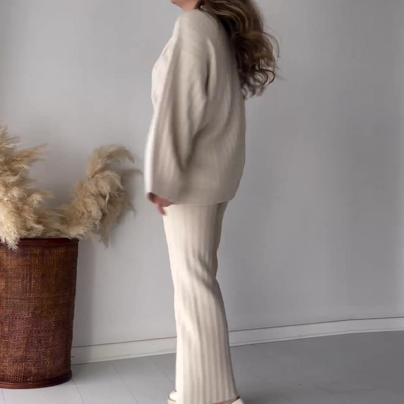Spécial Automne – Nouveau Ensemble Deux Pièces Décontracté en Tricot de Couleur Unie pour Femme