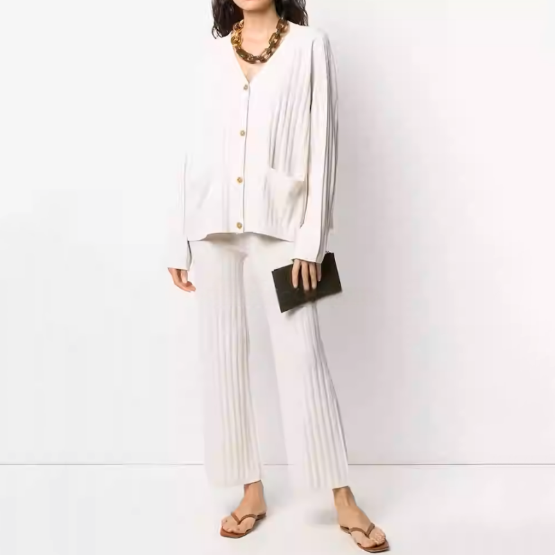 Spécial Automne – Nouveau Ensemble Deux Pièces Décontracté en Tricot de Couleur Unie pour Femme