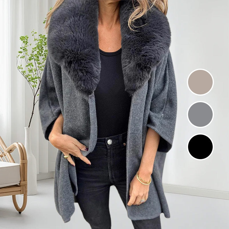 Manteau bouffant avec col en fausse fourrure pour femmes