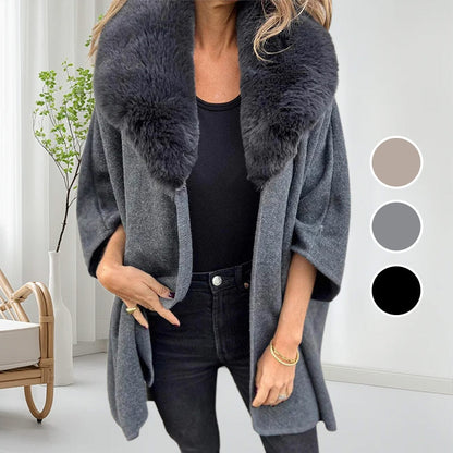 Manteau bouffant avec col en fausse fourrure pour femmes