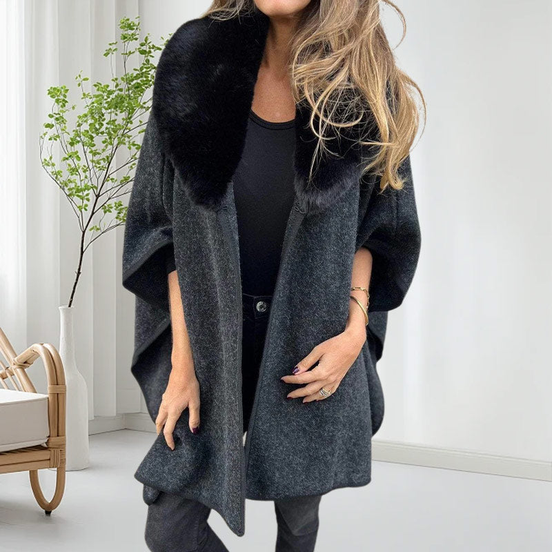 Manteau bouffant avec col en fausse fourrure pour femmes