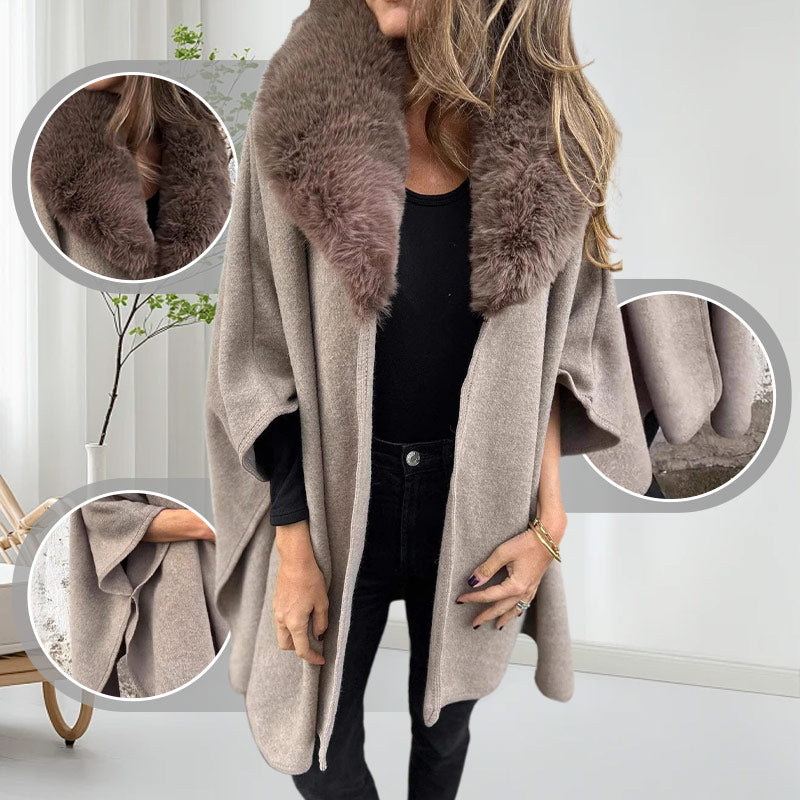 Manteau bouffant avec col en fausse fourrure pour femmes
