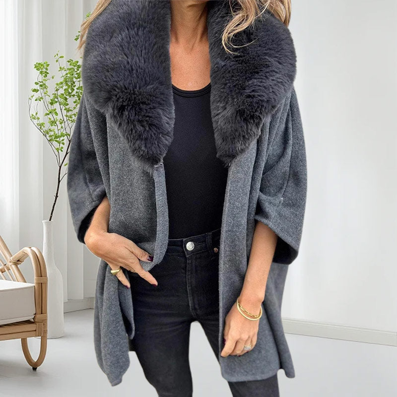 Manteau bouffant avec col en fausse fourrure pour femmes