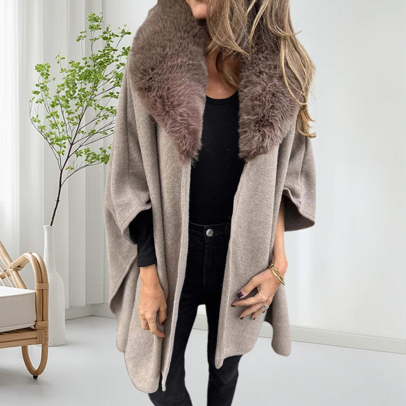 Manteau bouffant avec col en fausse fourrure pour femmes