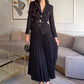 Ensemble de 2 Pièces pour Femme : Blazer à Revers avec Ceinture Assortie & Jupe Longue Plissée
