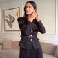 Ensemble de 2 Pièces pour Femme : Blazer à Revers avec Ceinture Assortie & Jupe Longue Plissée