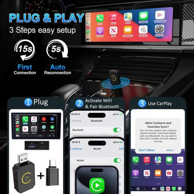 🥰2025 Nouvelle mise à niveau✨ Adaptateur Carplay sans fil d'interconnexion embarquée