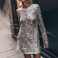 Robe élégante à paillettes à manches longues pour femme