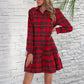 Robe Courte à Carreaux avec Col à Revers de Noël pour Femmes