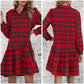 Robe Courte à Carreaux avec Col à Revers de Noël pour Femmes