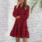 Robe Courte à Carreaux avec Col à Revers de Noël pour Femmes