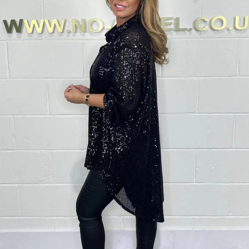 Blouse à Paillettes à Coupe Ample Tendance pour Femmes