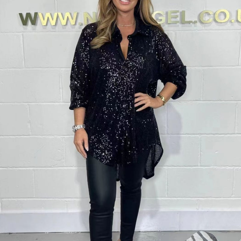 Blouse à Paillettes à Coupe Ample Tendance pour Femmes