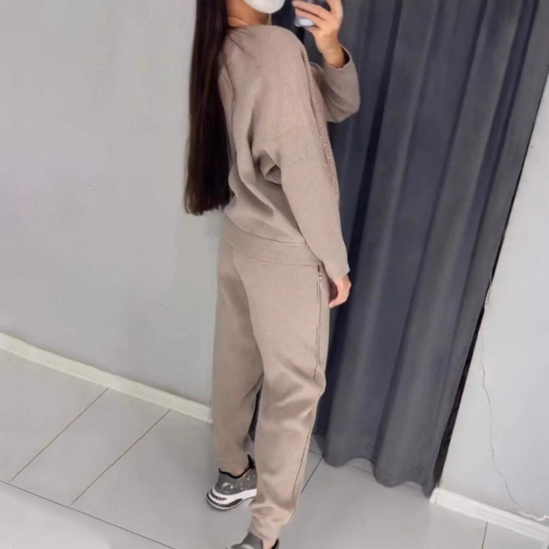Ensemble 2 pièces de sweatshirt et de pantalons décontractés à paillettes et à strass pour femmes