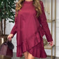 🎅Offre limitée dans le temps - 50%🎄Robe à manches longues à col rond et ourlet plissé pour femmes