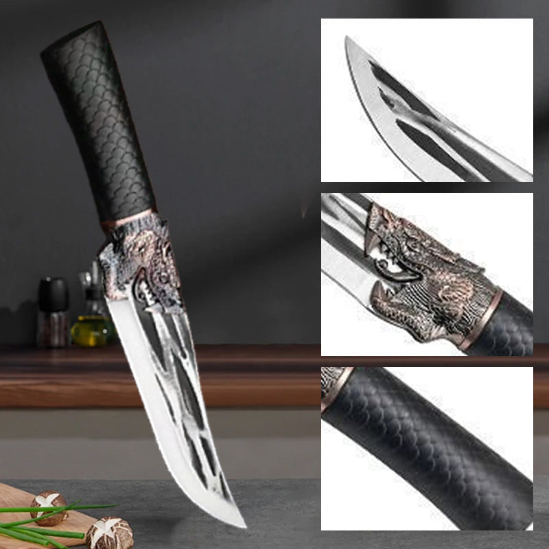 Couteau à désosser avec décorations de dragon et étui