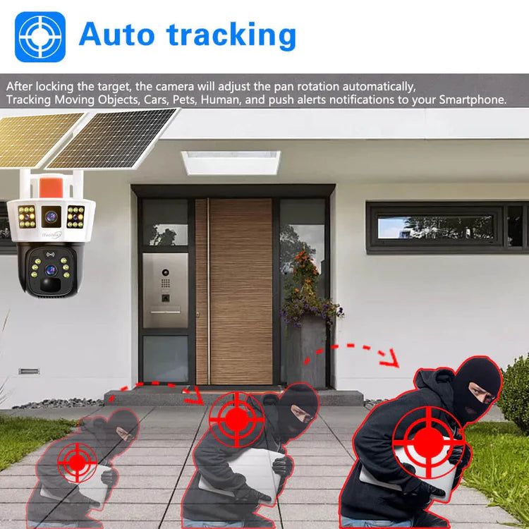 🔥Vente à chaud🔥Caméra de surveillance solaire intelligente à 360° avec moniteur à triple écran